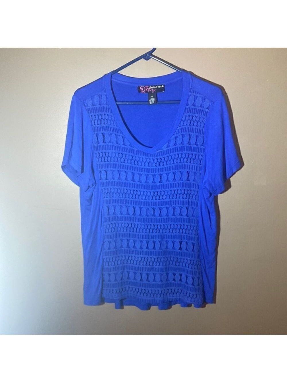 Peck & Peck Top Layered Lace Panel Short Sleeves Pullover Style Size XL EUC